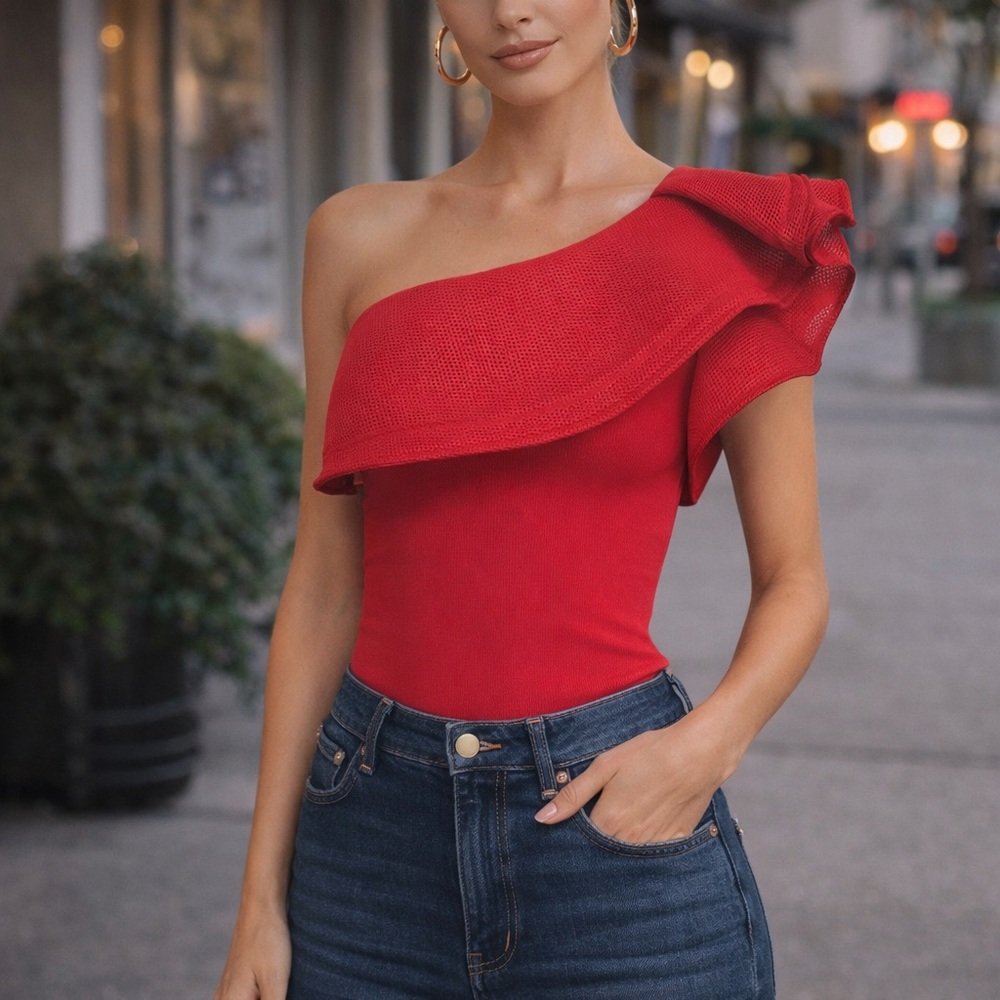 Elegant Red One-Shoulder Top